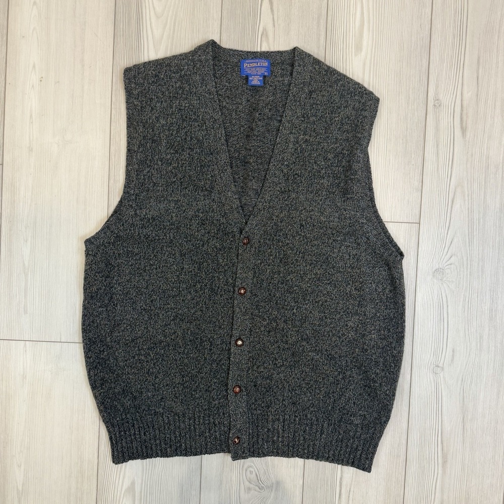 VTG Pendleton Shetland Wool Sweater Vest Mens XL Gray Button Front
